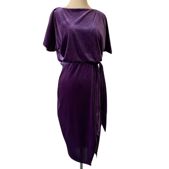 NWT Kensie Women's Boat Neck Velvet  Midi Dress, Purple (Eggplant), Size S - Picture 2 of 11